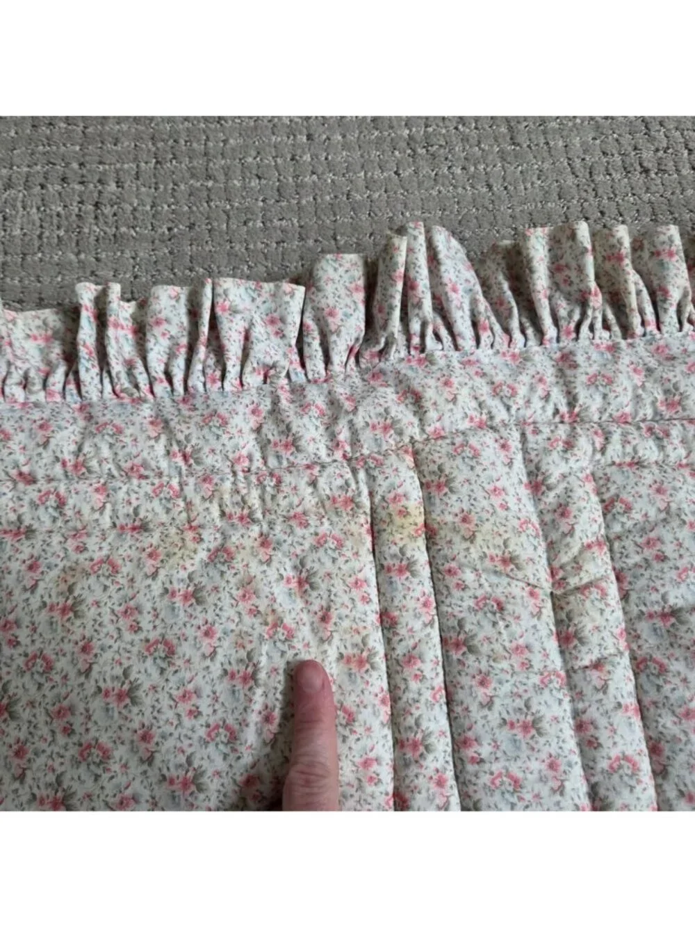 Handmade Hand Cross Stitched Embroidered Pink Floral Quilted Wall Hanging READ